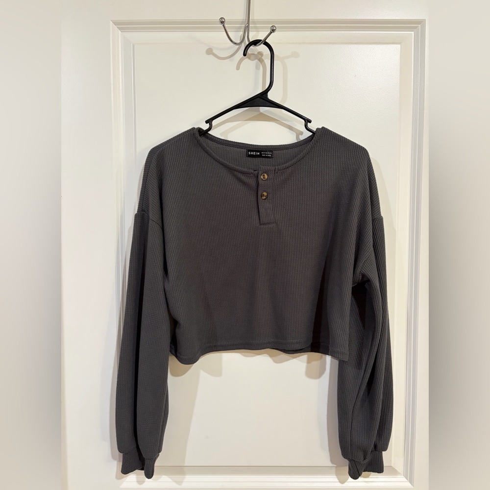 Charcoal Waffle-Knit Cropped sweater